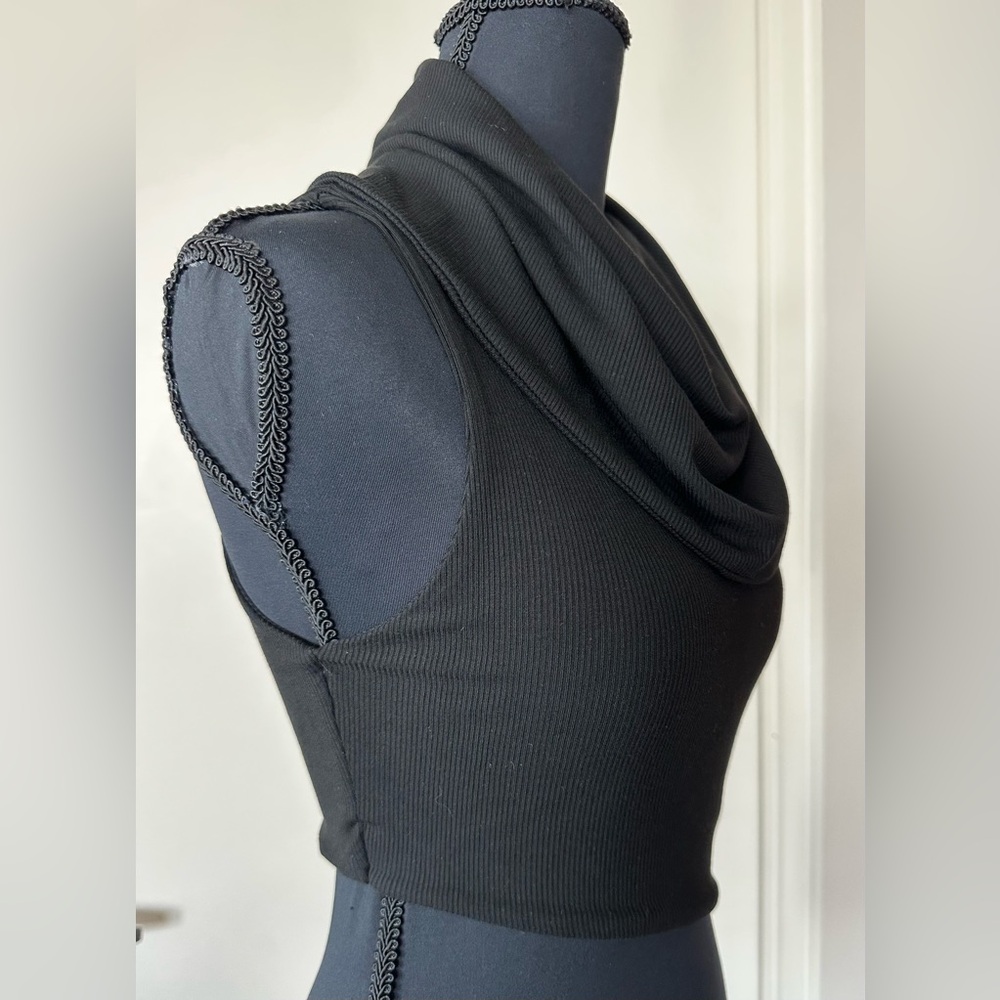 Naked Wardrobe Ribbed Sleeveless Cowl Neck Asymmetrical Crop Top in Black - Picture 3 of 15